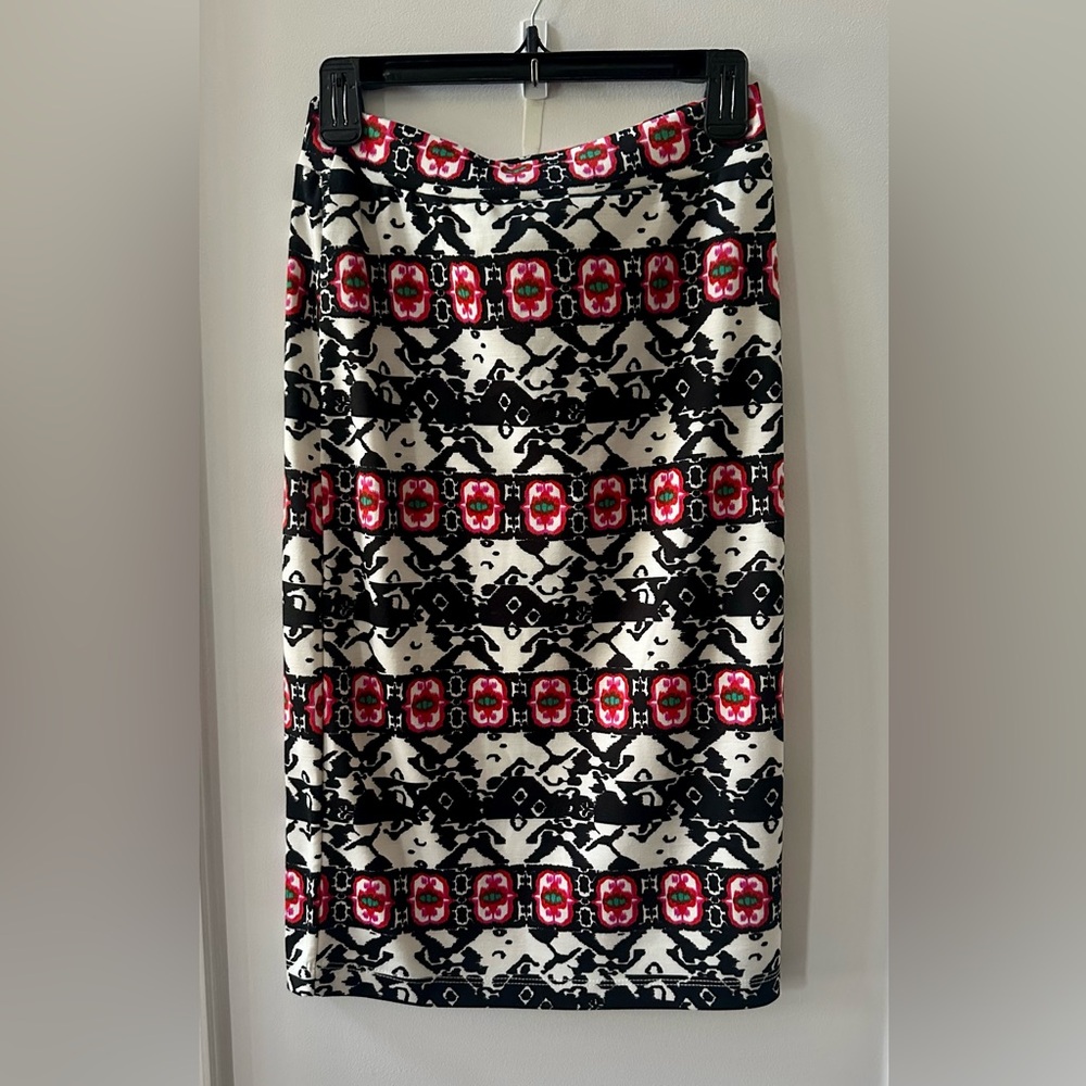 NWT Renee C. x Stitch Fix Melisa Skirt Black/White/Red Print Size L